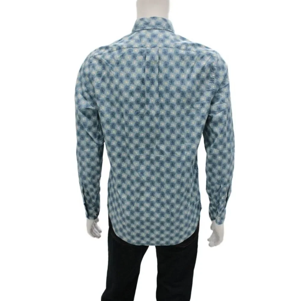 J Crew Mens Cotton Geometric Collared Long Sleeve Button-Down Shirt Blue Size S
